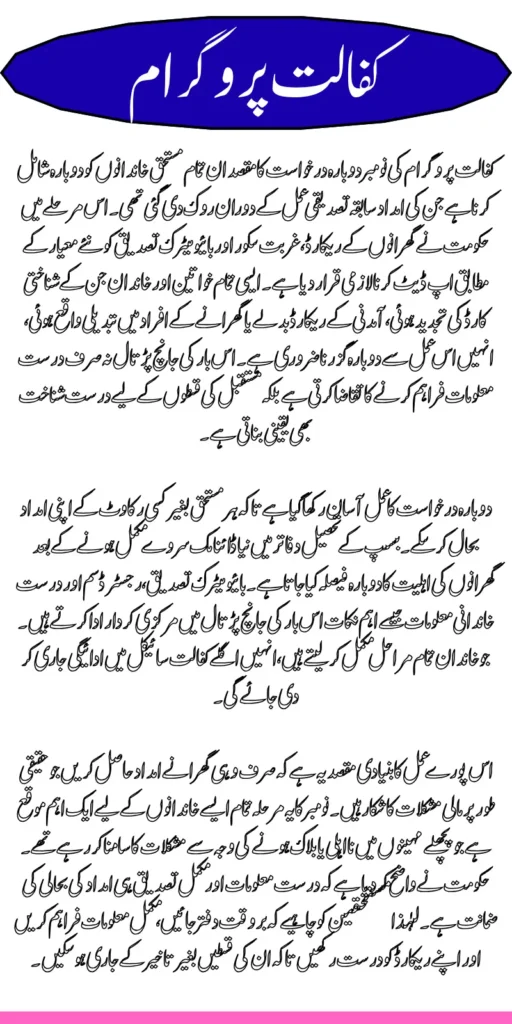 Re-Application Guide Benazir Kafalat For November Released Payment 